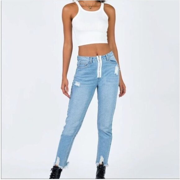 Princess Polly Circle Front Zip Up Jeans sz 8 - Picture 1 of 13